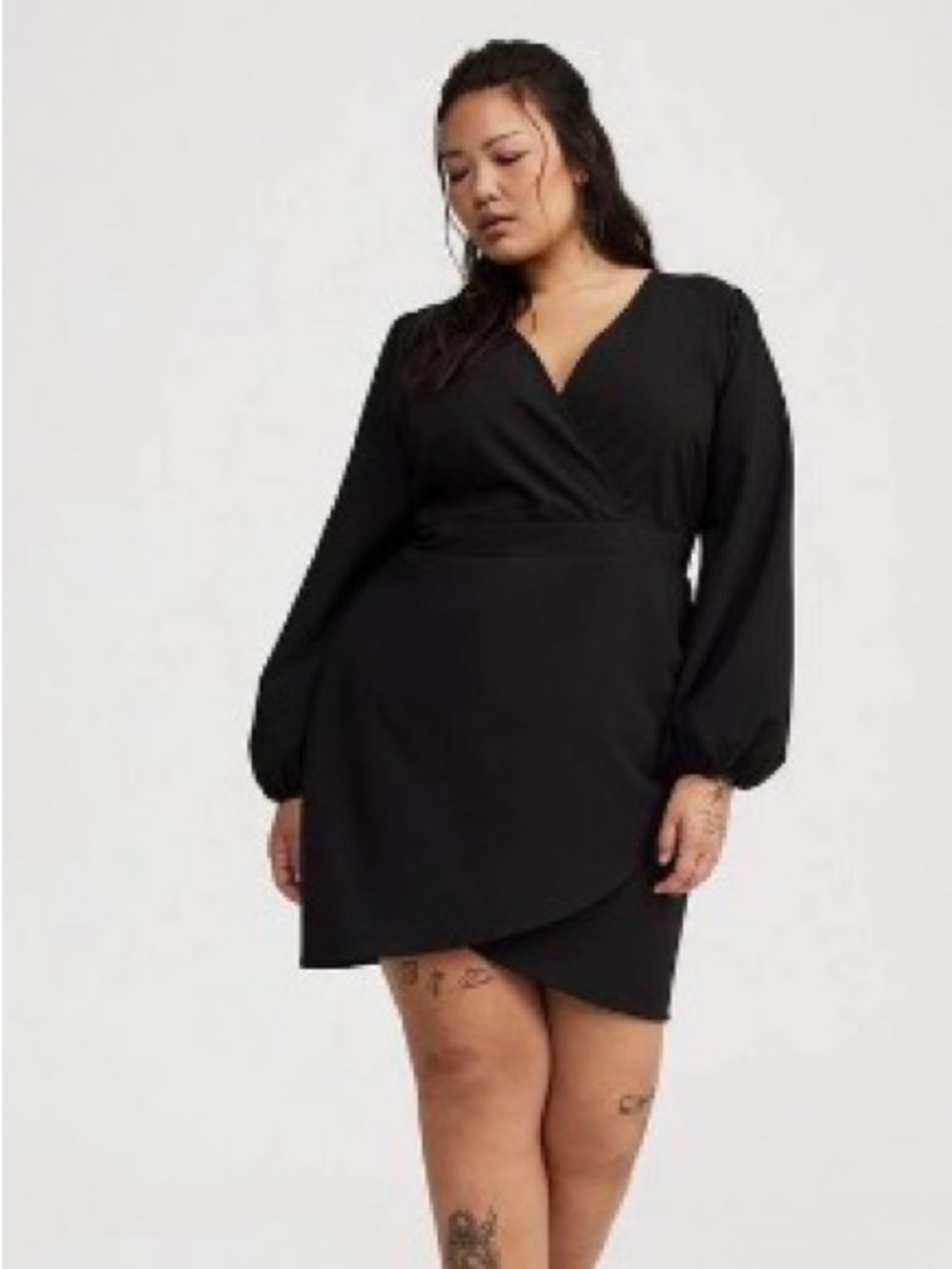 TORRID 22 BLACK MINI TULIP SURPLICE DRESS
